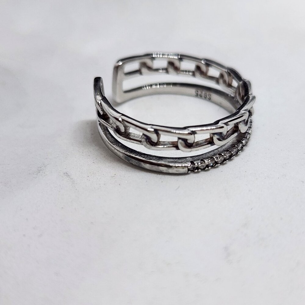 Chain And Bling Toe Ring Open Design Silver Tone Fashion Jewelry Size 6.5